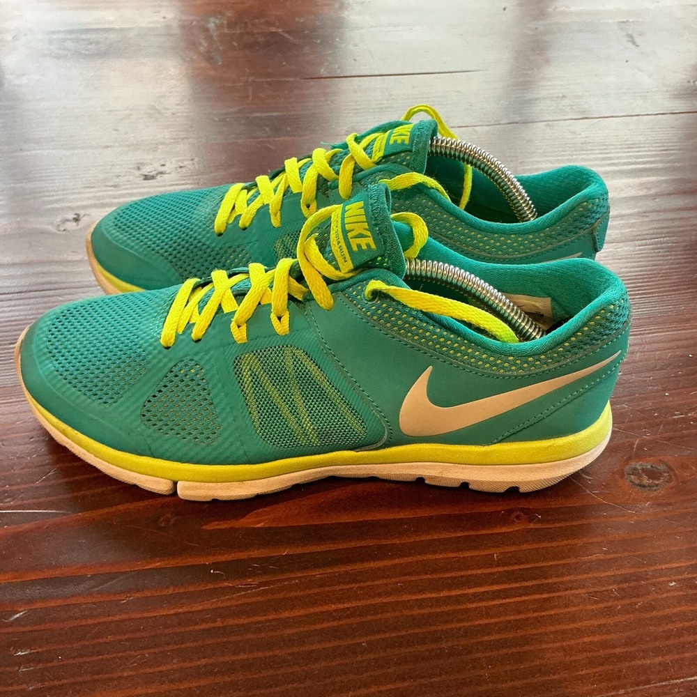 Nike Flex 2014 Run 7 Teal‎ Neon Yellow Running Shoes 642767-300 Gym Athletic